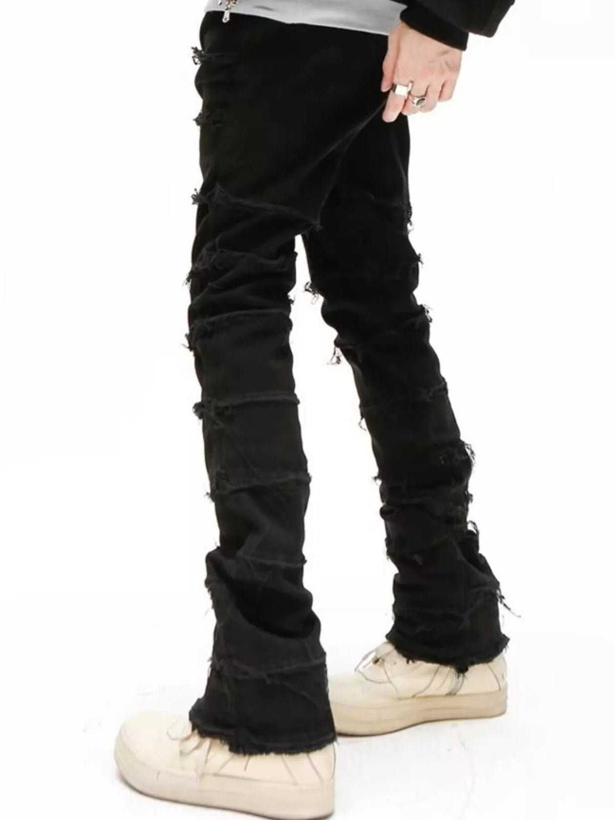 Men's plus size slim fit frayed hem jeans, styled view