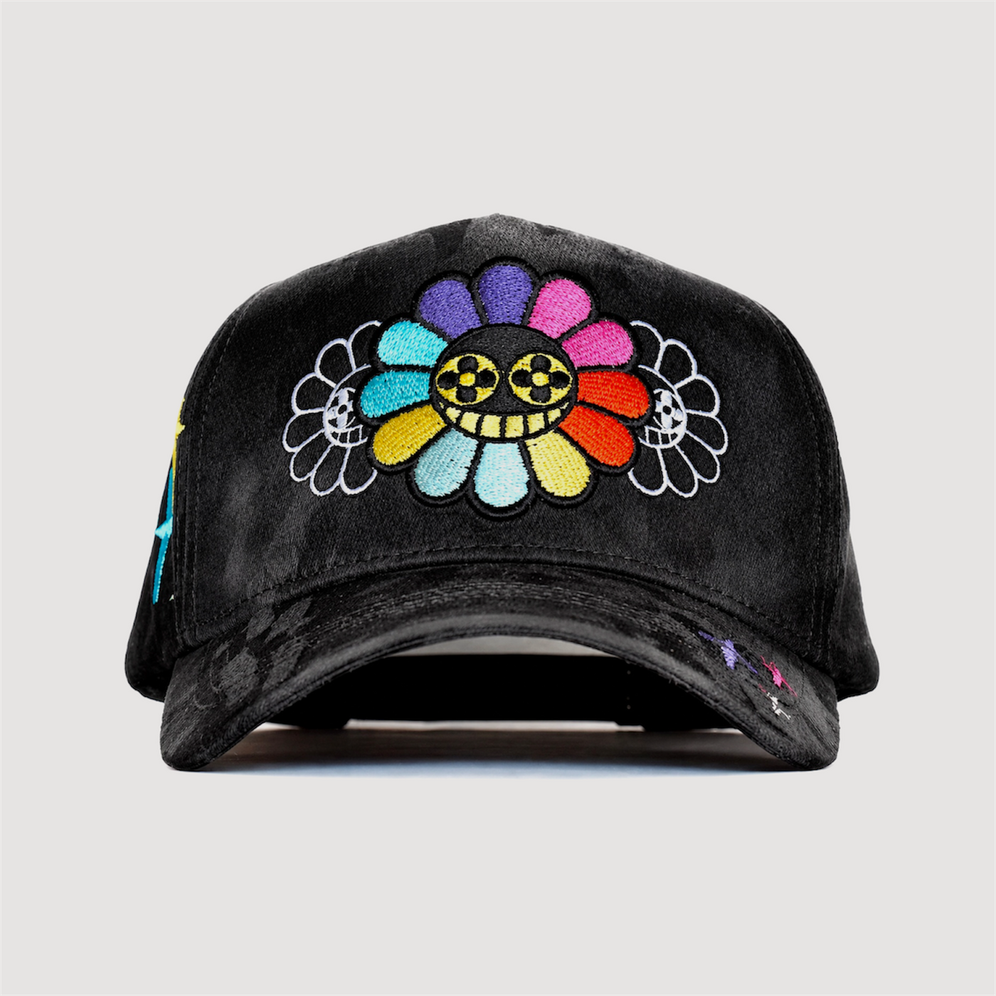 Multicolor Smiley Flower Distressed Hat — Wholesale 6-Pack